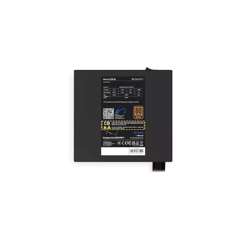 Voeding ENDORFY Vero L6 750 W, 24-polig ATX, 80 PLUS Bronze, 120 mm ventilator, zwart