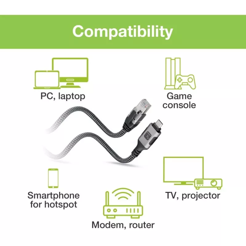 Techly ICOC U3C-RJ45-010 USB-C naar Gigabit Ethernet adapterkabel, 1 m, zwart/zilver