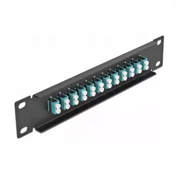 Glasvezel patchpaneel DeLOCK 10 inch 12 poorten LC duplex aqua 1U zwart