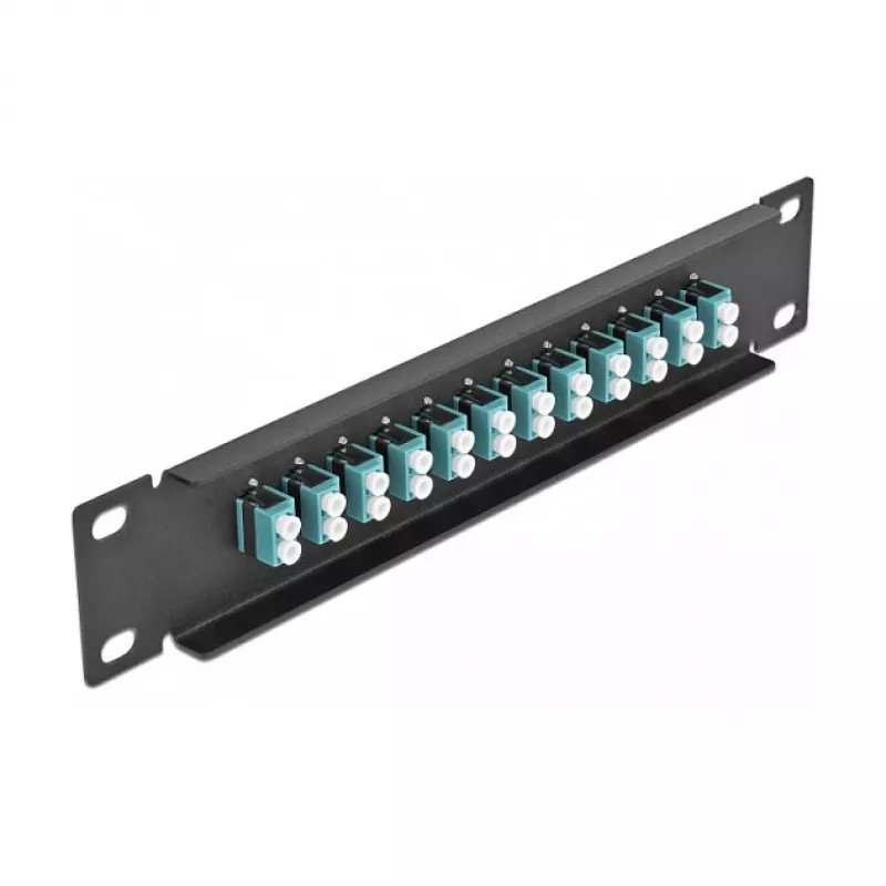 Glasvezel patchpaneel DeLOCK 10 inch 12 poorten LC duplex aqua 1U zwart