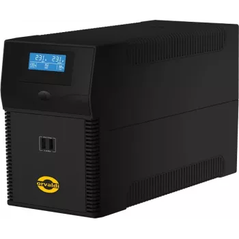 Uninterruptible power supply ORVALDI ID2K0CH line-interactive 2 kVA / 1200 W, 24 V, 9 Ah accu's, LCD, USB, compact zwart