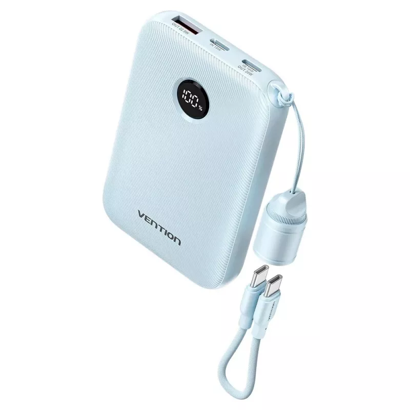 Powerbank Vention 10000mAh 22,5W — 2× USB‑C, 1× USB‑A, blauw