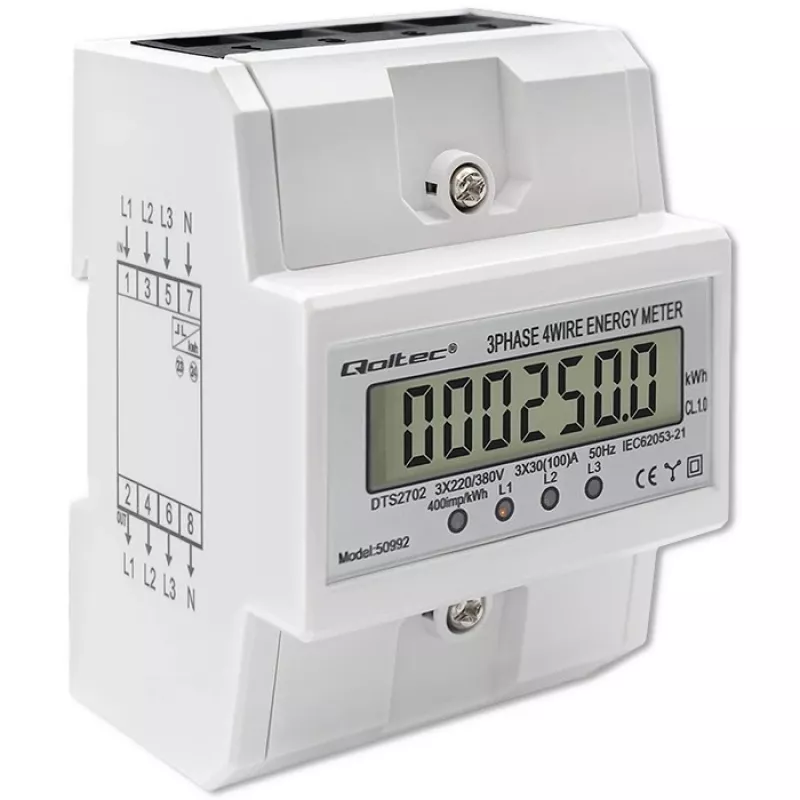 Driefasige elektronische meter QOLTEC 50992 400V 100A