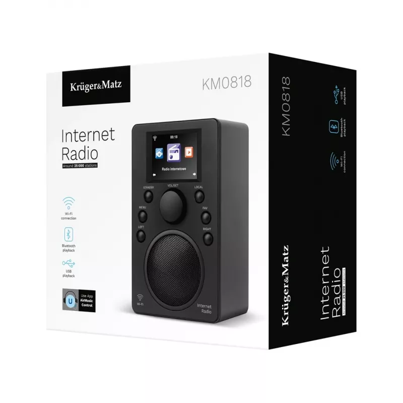 Internetradio Kruger & Matz KM0818.1 met Wi-Fi, Bluetooth, USB en wekker