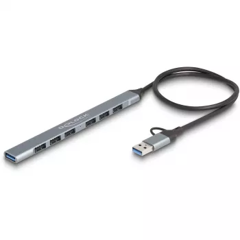 DELOCK 4-poorts slanke USB-hub — USB 3.2 Gen 1 host Type-C, 3× USB 5 Gbit/s Type-C + 1× USB 5 Gbit/s Type-A, grijs, metaal