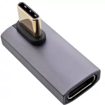 InLine USB4-adapter, USB-C-stekker/bus verticaal rechts/links haaks, aluminium, grijs