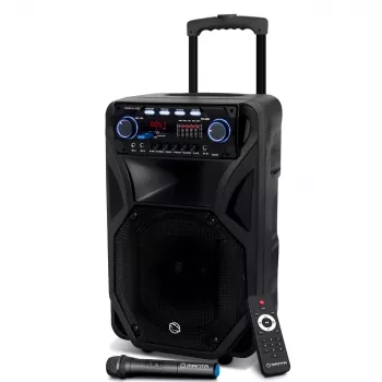 Draagbare karaokeluidspreker MANTA SPK5021PRO 20W, 12-inch woofer, 80W RMS, Bluetooth, accuduur tot 5 uur, SD/USB, microfoon- en gitaaringangen