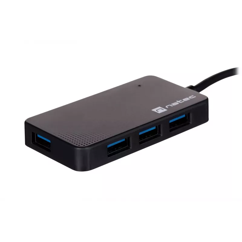 USB-hub NATEC Moth 4-poorts USB 3.2 Gen 1 Type-A (5000 Mbit/s), USB-gevoed, zwart, 0,15 m kabel