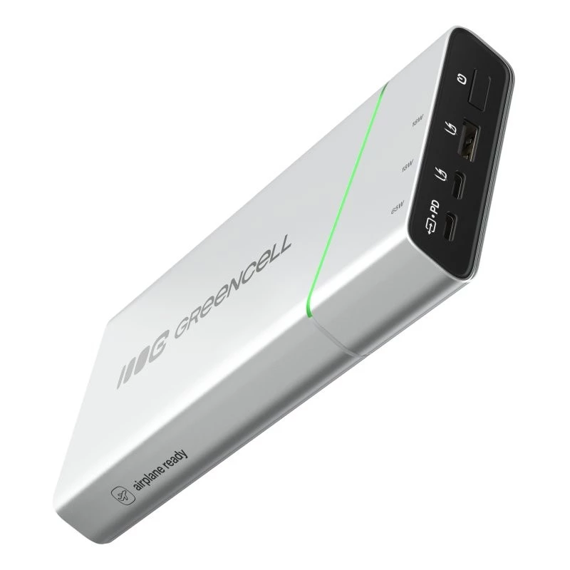 Draagbare accu Green Cell BPLGC20P 20800 mAh lithium-ion, USB-C PD 65W, 2x USB-C + 1x USB-A, aluminium behuizing