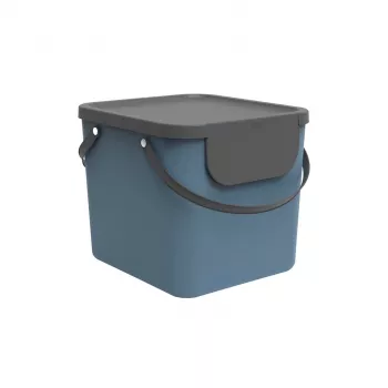 Kunststof bewaarbox rotho Albula 40 l rechthoekig, blauw, 40 l inhoud, ophanggat, 400×358×340 mm