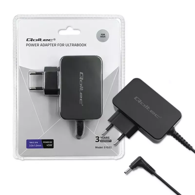 Voeding Qoltec 51032 45W voor binnen zwart voor laptops