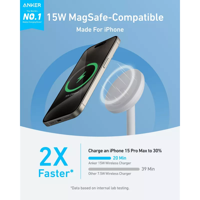 Anker MagGo Headphones wit USB draadloos snelopladen indoor