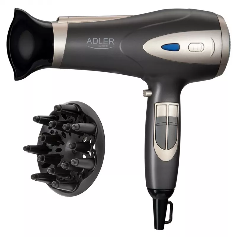 Haardroger Adler AD 2248gc 2200W — ionisch, 2 snelheden, 3 temperaturen, koudstand, diffusor, concentrator, 1,8 m kabel