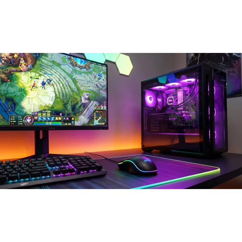 Bedrade verwarmde gaming-muis ActiveJet AMY-W390 — dubbelhandig, optisch 2000 DPI, USB Type-A, 4 knoppen, zwart