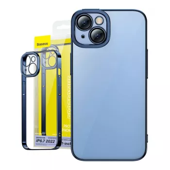 Beschermhoes en pantserglas-set Baseus voor iPhone 14 Plus – glitter transparant blauw