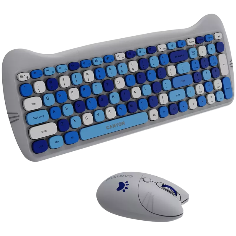 Draadloze toetsenbord- en muisset CANYON HSET-W6 Kitty Edition AAA AA blauw