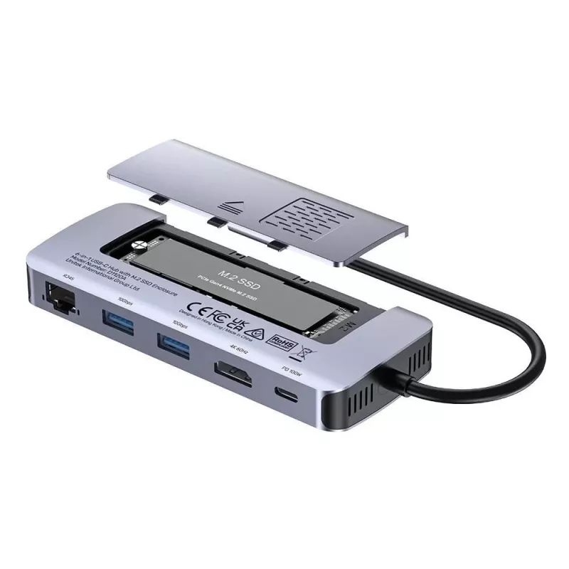UNITEK actieve hub USB-C 10GBPS,M.2,HDMI, PD 100W