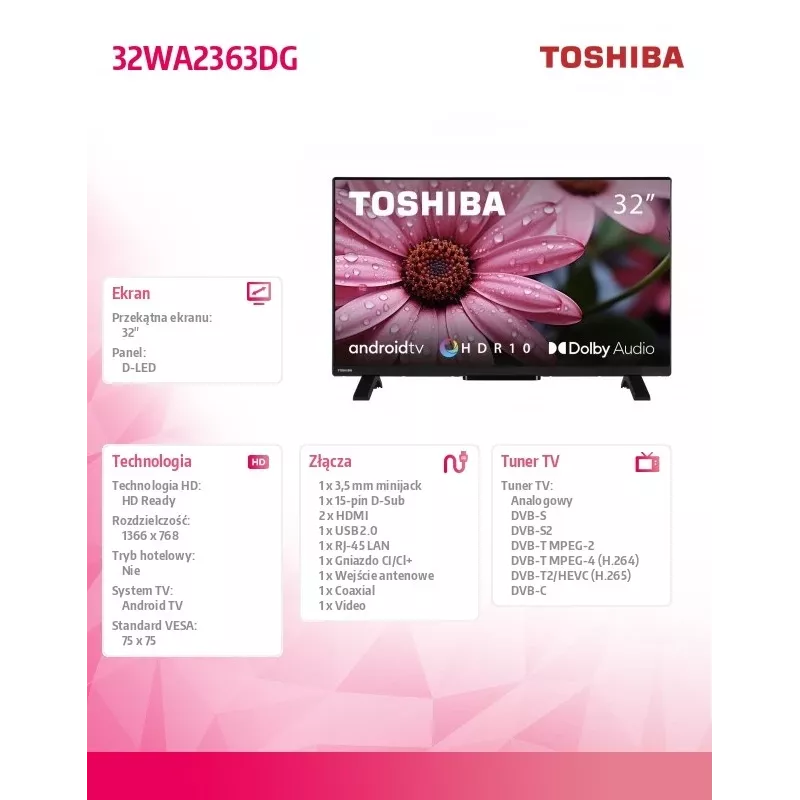 TV Toshiba 32WA2363DG 32 inch HD DLED 1366 x 768