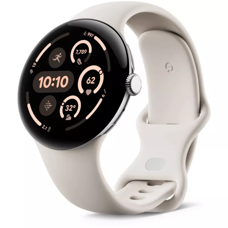 Google Pixel Watch 3 45 mm wifi smartwatch, gepolijst zilver (Porcelain)