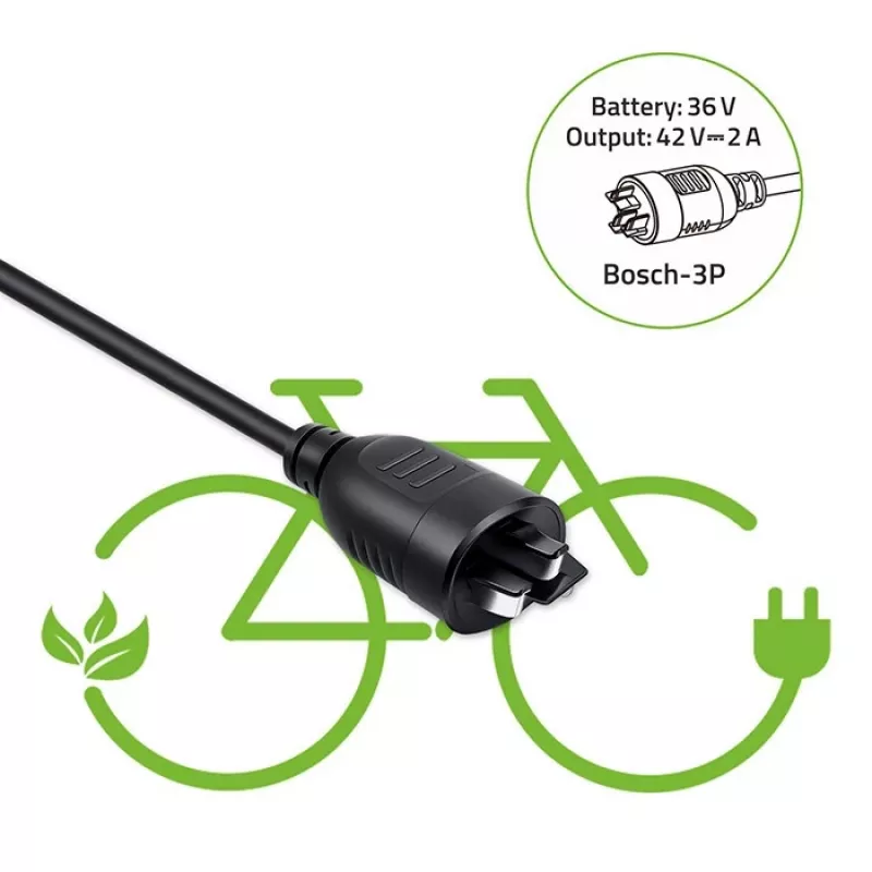 Oplader voor e-bike 36V/42V 2A met Bosch 3-pins stekker QOLTEC