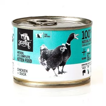 Natte voeding voor katten 3coty kip & eend voor kittens 180 g — volledige voeding, eiwit 20%, vet 9%, vocht 69,2%