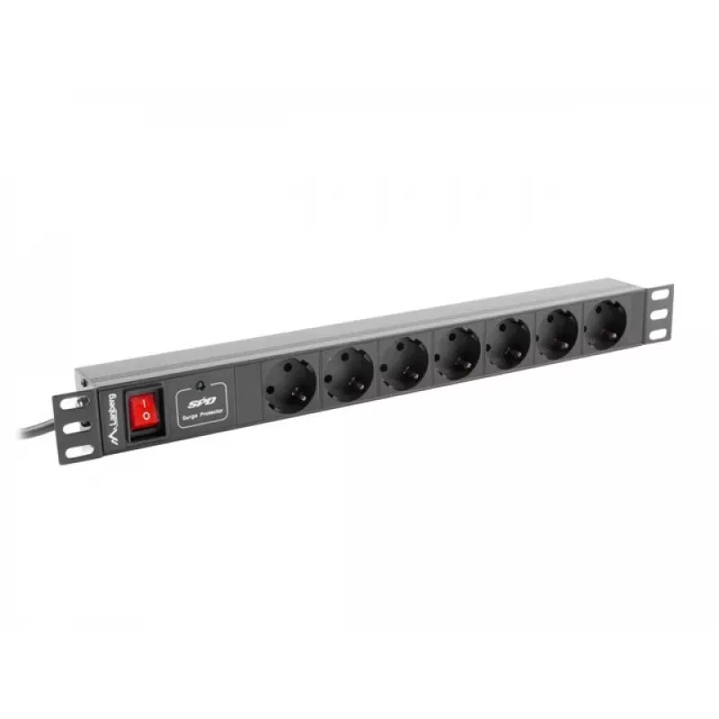 Lanberg | stroomverdeeleenheid (PDU) 19 inch 1U 10A 2M 7x Schuko-stopcontacten | PDU-07F-0200-IEC-BK