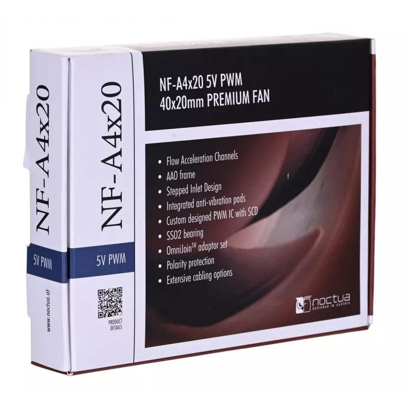 Noctua-ventilator NF-A4X20 5V PWM — 40×20 mm, 5 V, 4-pins PWM, 1100–5000 tpm, 9,4 m³/h