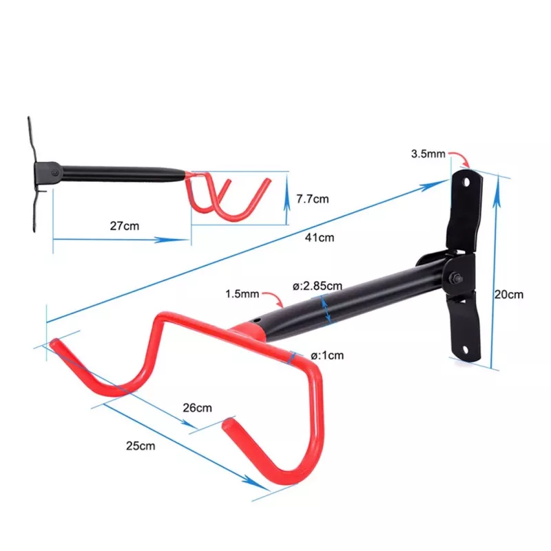 Wandgemonteerde fietsenstandaard MACLEAN MC-430, horizontale steun, draagt tot 30 kg, zwart