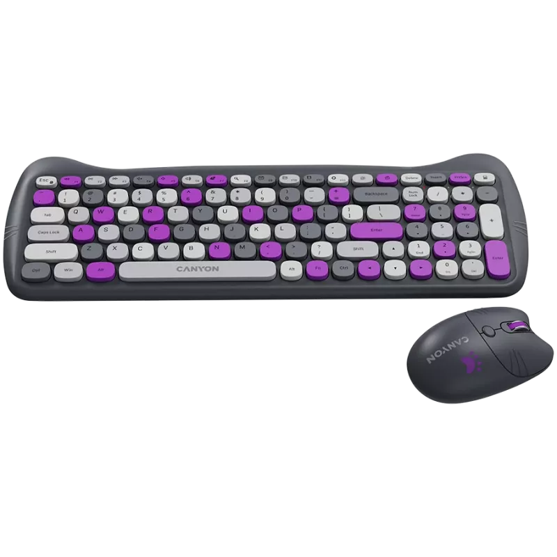 Draadloze toetsenbord- en muisset CANYON HSET-W6 Kitty Edition – paars