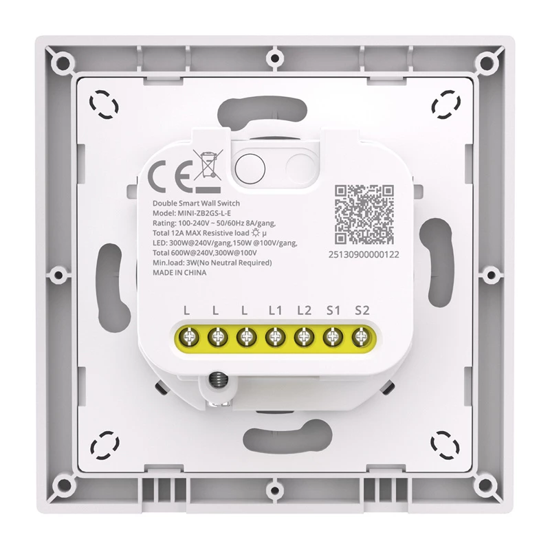 Tweekanaals ZigBee-inbouwschakelaar Sonoff MINI-ZB2GSL-E — compacte slimme schakelaar, twee relaikanalen, geen nuldraad vereist