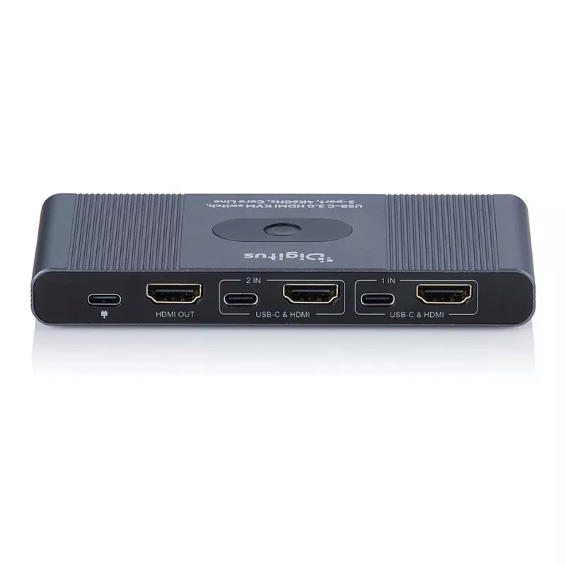 KVM-switch DIGITUS USB-C 3.0 HDMI 2-poorts 4K60Hz, USB-C/USB-A, aluminium, 135×60×30 mm