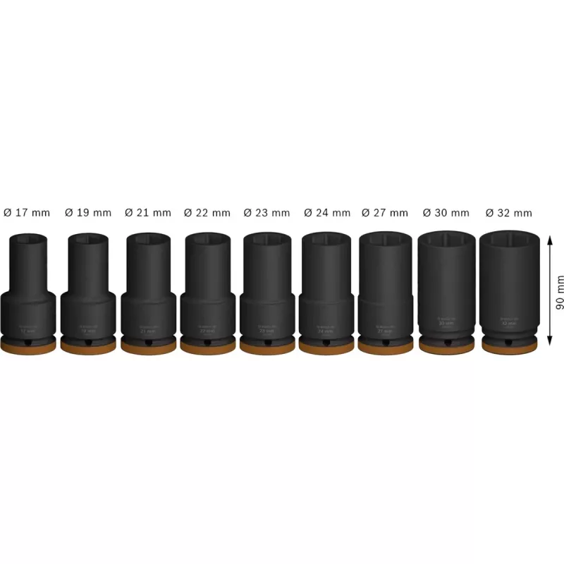 Dopsleutelset Bosch PRO 3/4 inch, 9-delig, diepe dopsleutels, zwart