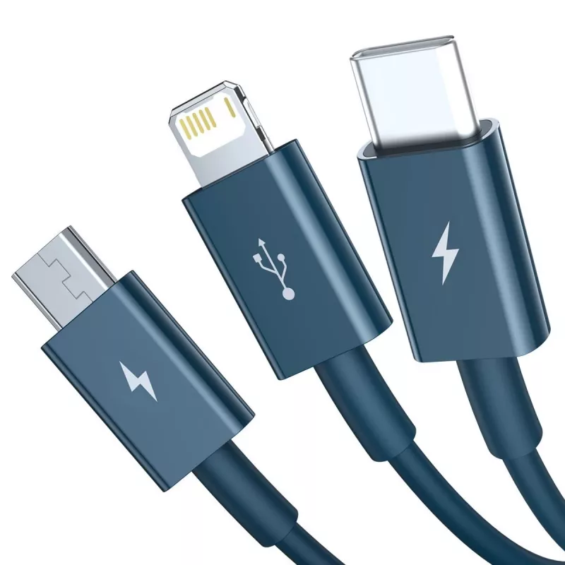 USB-kabel 3in1 Baseus Superior Series, USB naar Micro-USB / USB-C / Lightning, 3,5 A, 1,5 m (blauw)