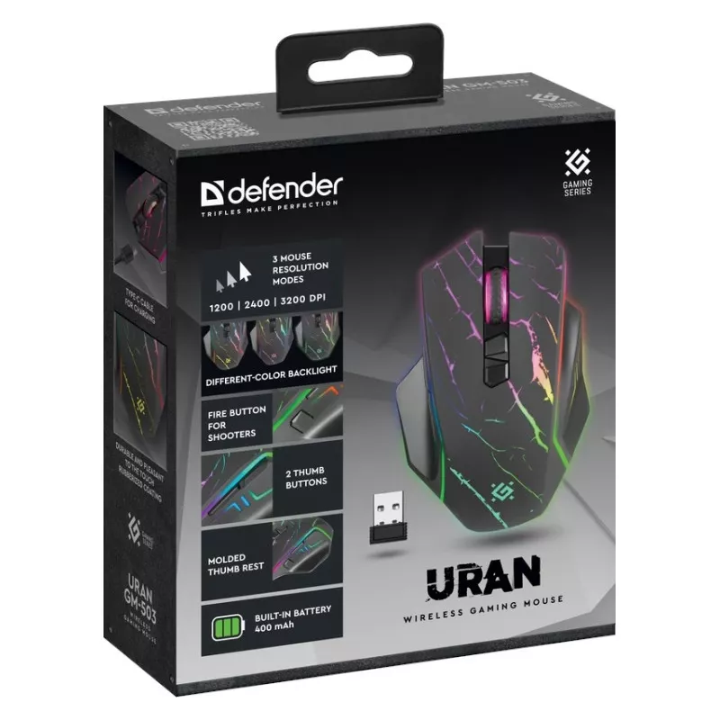 Muis DEFENDER GM-503 URAN OPTIC RF RGB 3200dpi 8P