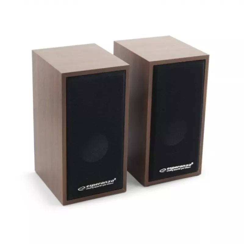 Luidspreker ESPERANZA EP122 2.0 bedrade desktop-luidsprekers, 2×6 W RMS, houten behuizing, volumeregeling met draaiknop, 60–20000 Hz