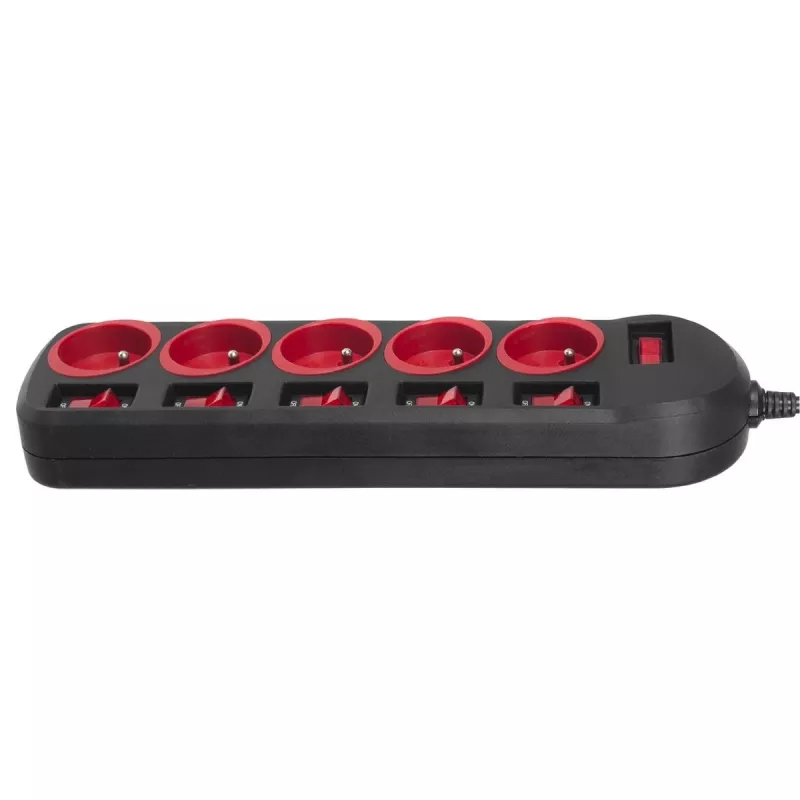 Verlengsnoer MACLEAN MCE204 1,5 m kabel, 5 AC-stopcontacten, binnen, zwart/rood