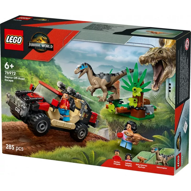 Bouwset LEGO Jurassic World 76972 Raptor Off-Road Escape, 285 onderdelen, 2 minifiguren, leeftijd 6+