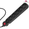 Verlengsnoer MACLEAN MCE225 — 1.5 m kabel, 6 Type F AC-stopcontacten, binnen, zwart