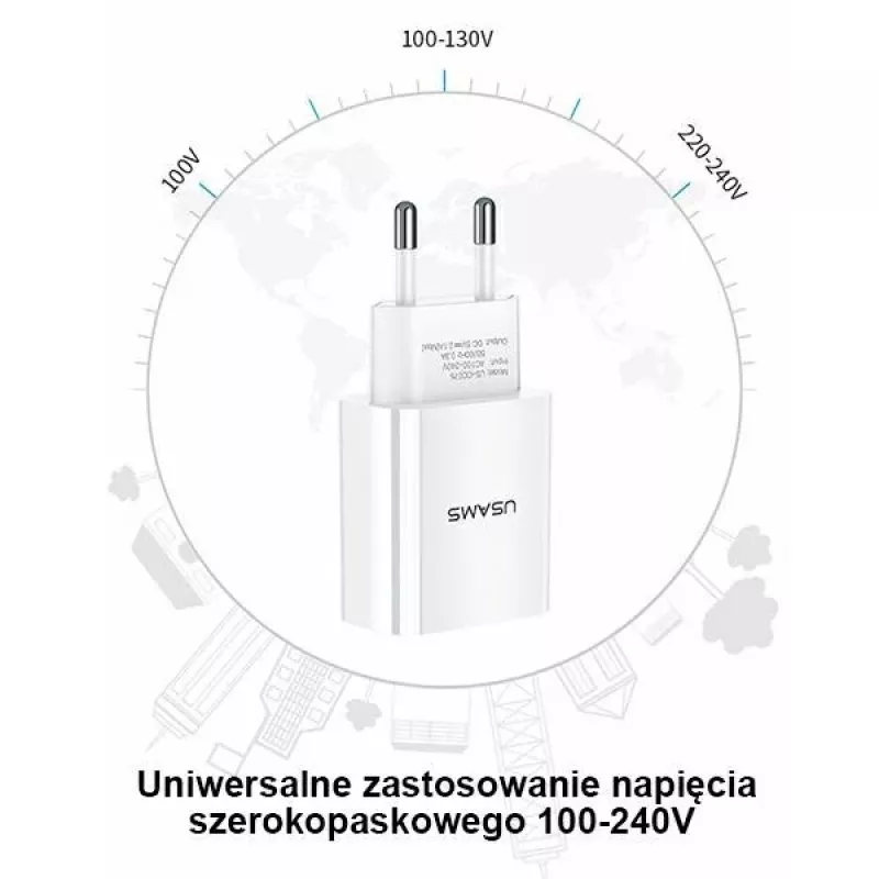 Oplader usams T18 single USB 2.1A alleen kop