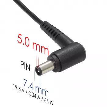 Akyga AK-ND-05 notebookvoeding 19,5 V / 3,34 A, 65 W, 7,4 x 5,0 mm stekker met pin, voor Dell
