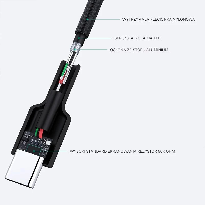 Aukey CB-CA2 OEM USB-C naar USB-A-kabel, nylon gevlochten, 2 m, zwart