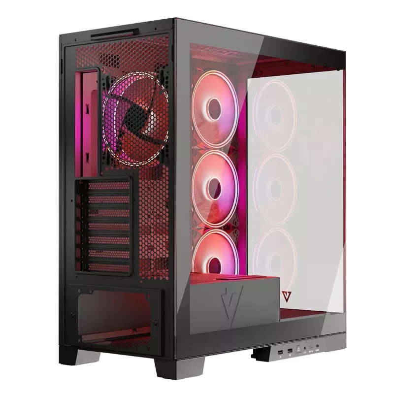 Pc-behuizing MODECOM Volcano SPACE APEX ARGB midi tower, gehard glas, USB-C, ondersteunt ATX/microATX/Mini-ITX, GPU tot 430 mm, CPU-koeler tot 180 mm