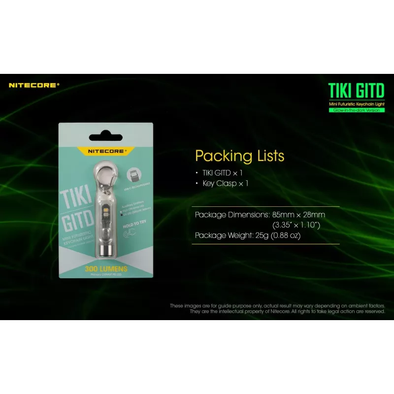 Nitecore TIKI GITD zaklamp, T-serie, 300 lumen