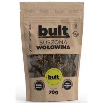 Hondensnack BULT Eko Gedroogd Rund 70 g — enkelvoudige gedehydrateerde rundvleessnack voor honden, eiwit 67,2 %, vet 15,7 %