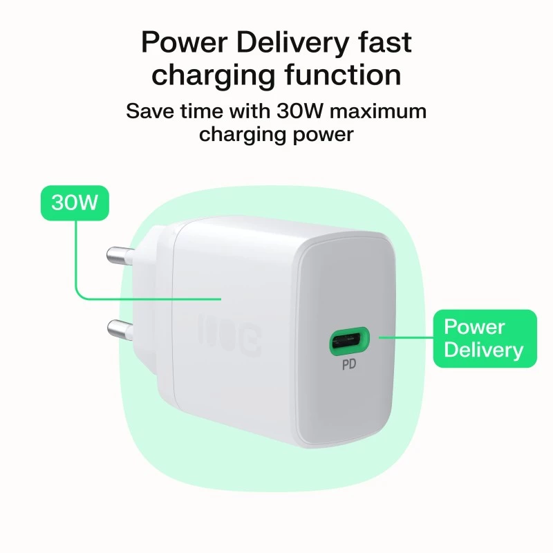 Voeding Green Cell PowerSource Solo30 30W wit — USB-C-oplader, 30 W uitgangsvermogen