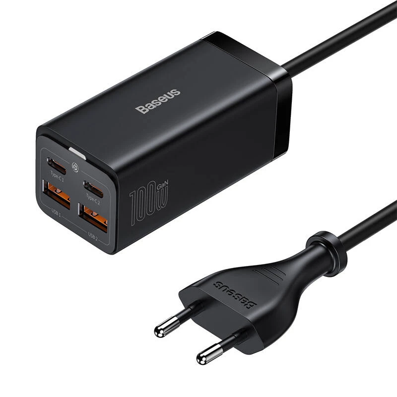 Baseus GaN3 Pro CCGP000101 bureaulader 100 W, 2x USB-C + 2x USB-A, PD 3.0, QC 4.0+, 1,5 m kabel, zwart