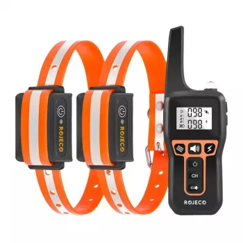 Hondentrainingshalsband Rojeco PD5291000m met 2 halsbanden, oplaadbare afstandsbediening, instelbare statische impulsen/vibratie/toon