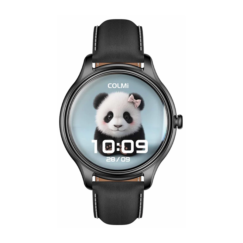 Smartwatch Colmi L28 met zwarte siliconen en zwarte lederen band