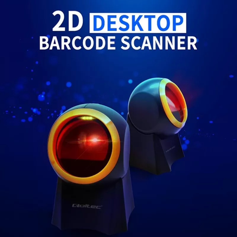 Qoltec 50857 bedrade desktop barcodescanner, 1D/2D, QR, USB, 1,75 m kabel