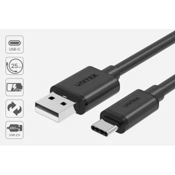 UNITEK C14069BK USB-kabel 3 m USB-A naar USB-C